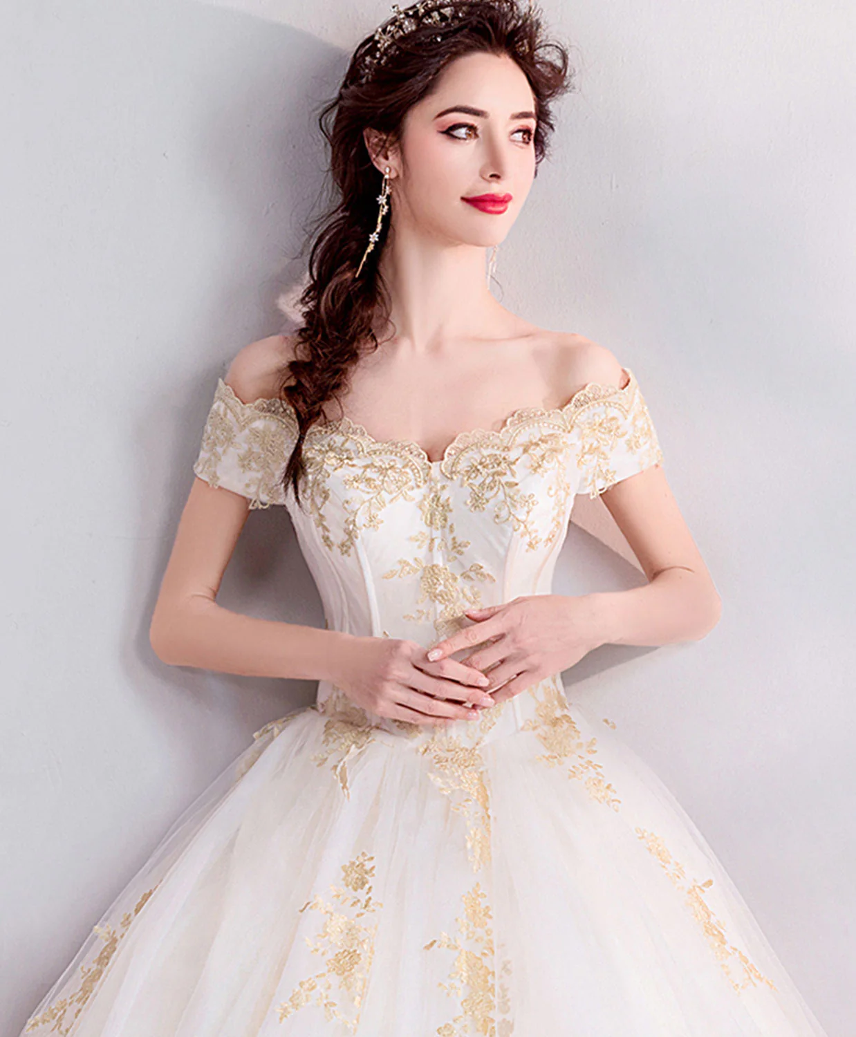 White Tulle Lace Long Prom Gown, Tulle Lace Evening Dress - Deanwangkt