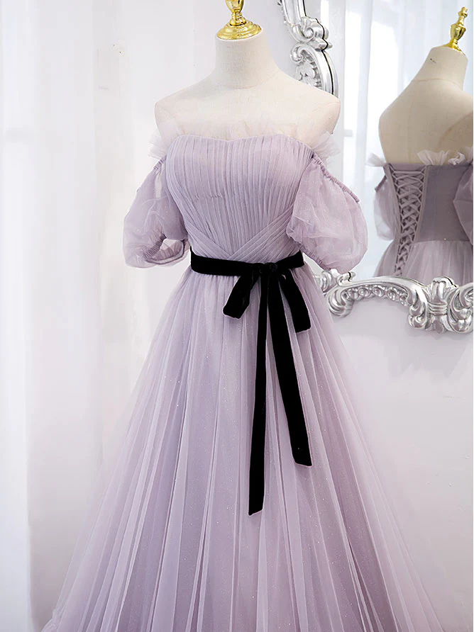 Purple tulle A line long prom dress, purple bridesmaid dress - Deanwangkt