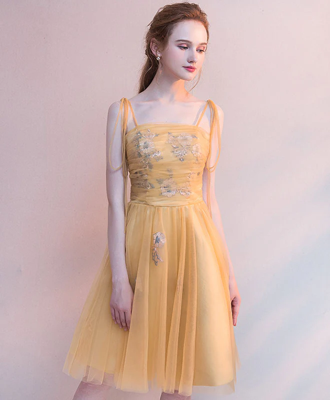 Simple Yellow Tulle Short Prom Dress, Yellow Homecoming Dress - Deanwangkt