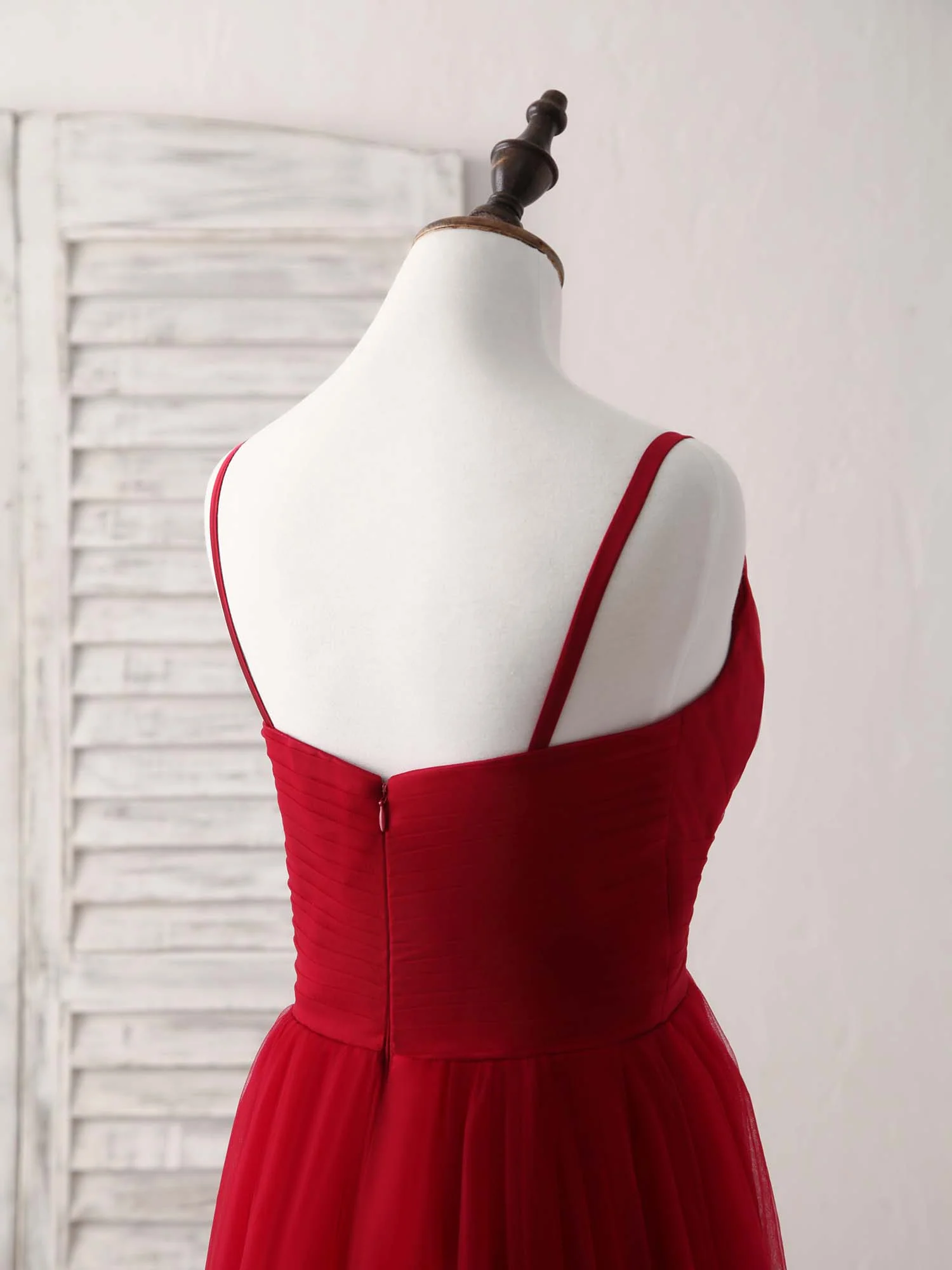 Burgundy Sweetheart Neck Tulle High Low Prom Dress, Burgundy Formal Dress - Deanwangkt