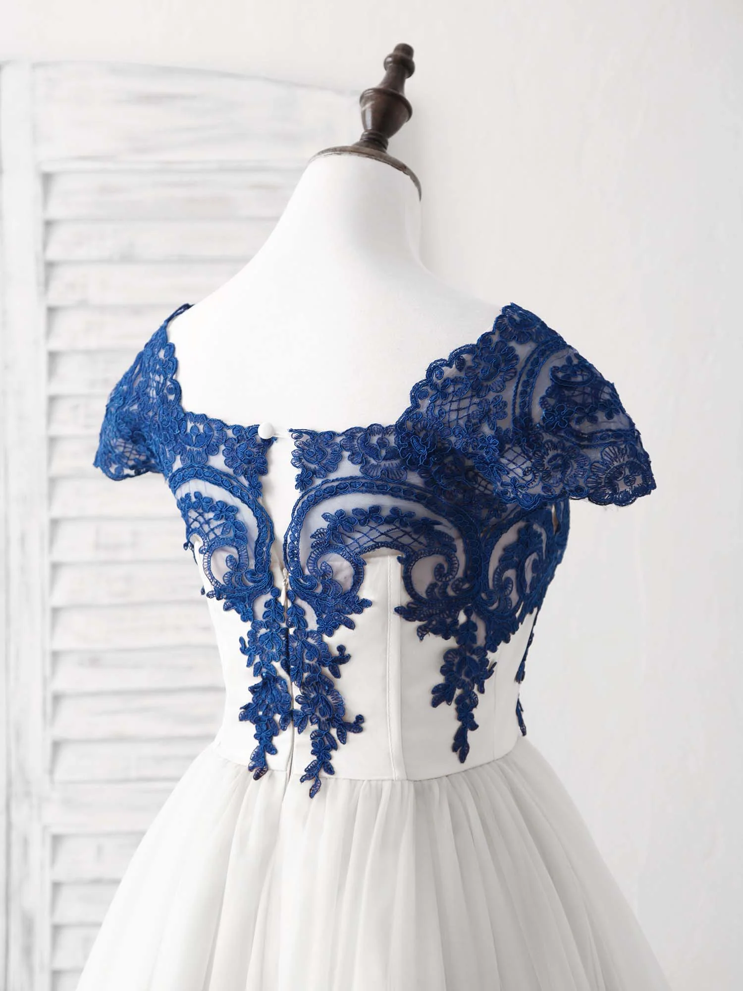 White Tulle Lace Applique Short Prom Dress, Tulle Homecoming Dress - Deanwangkt