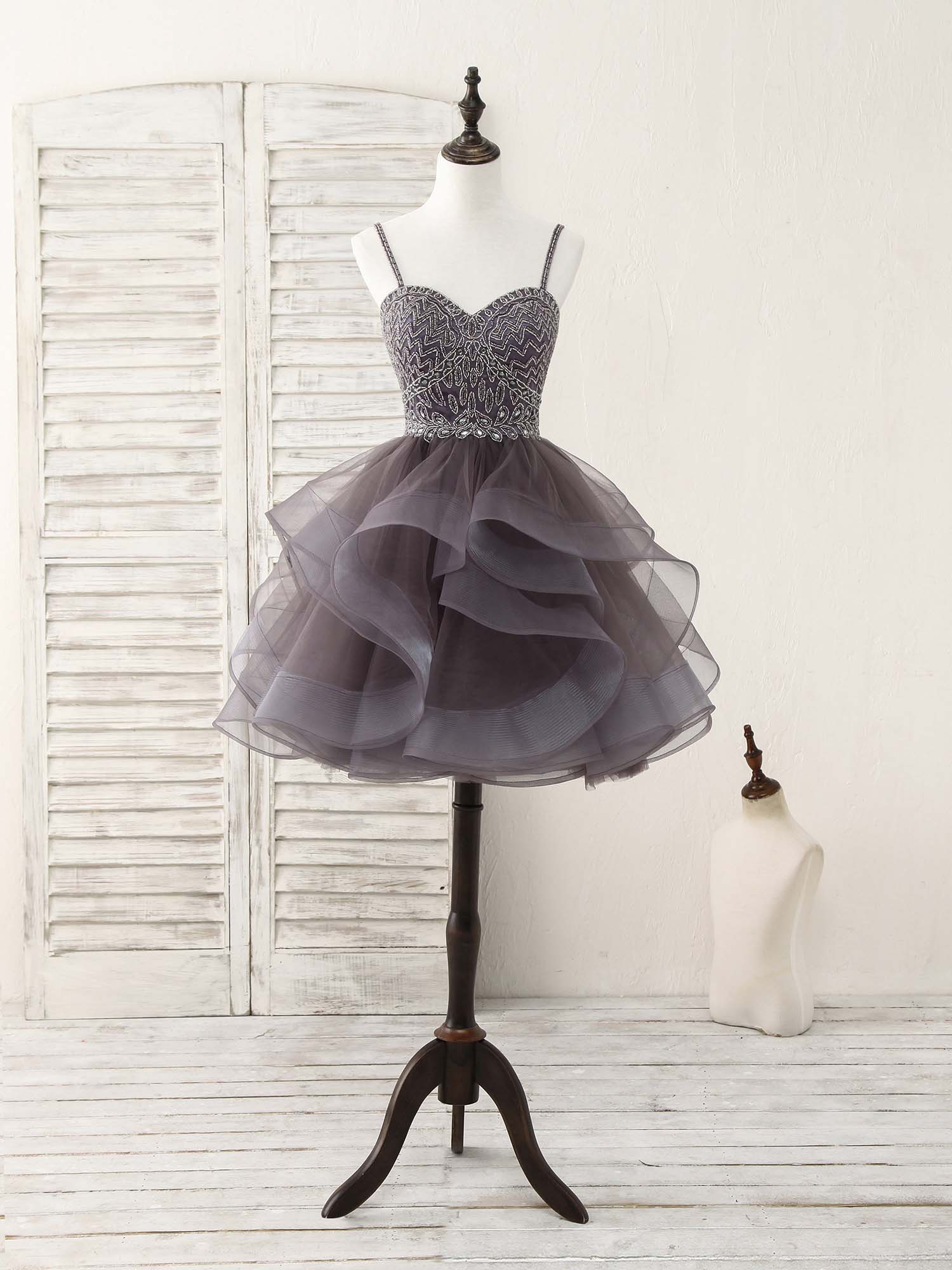 Unique Sweetheart Tulle Beads Short Prom Dress Cute Homecoming Dress - Deanwangkt