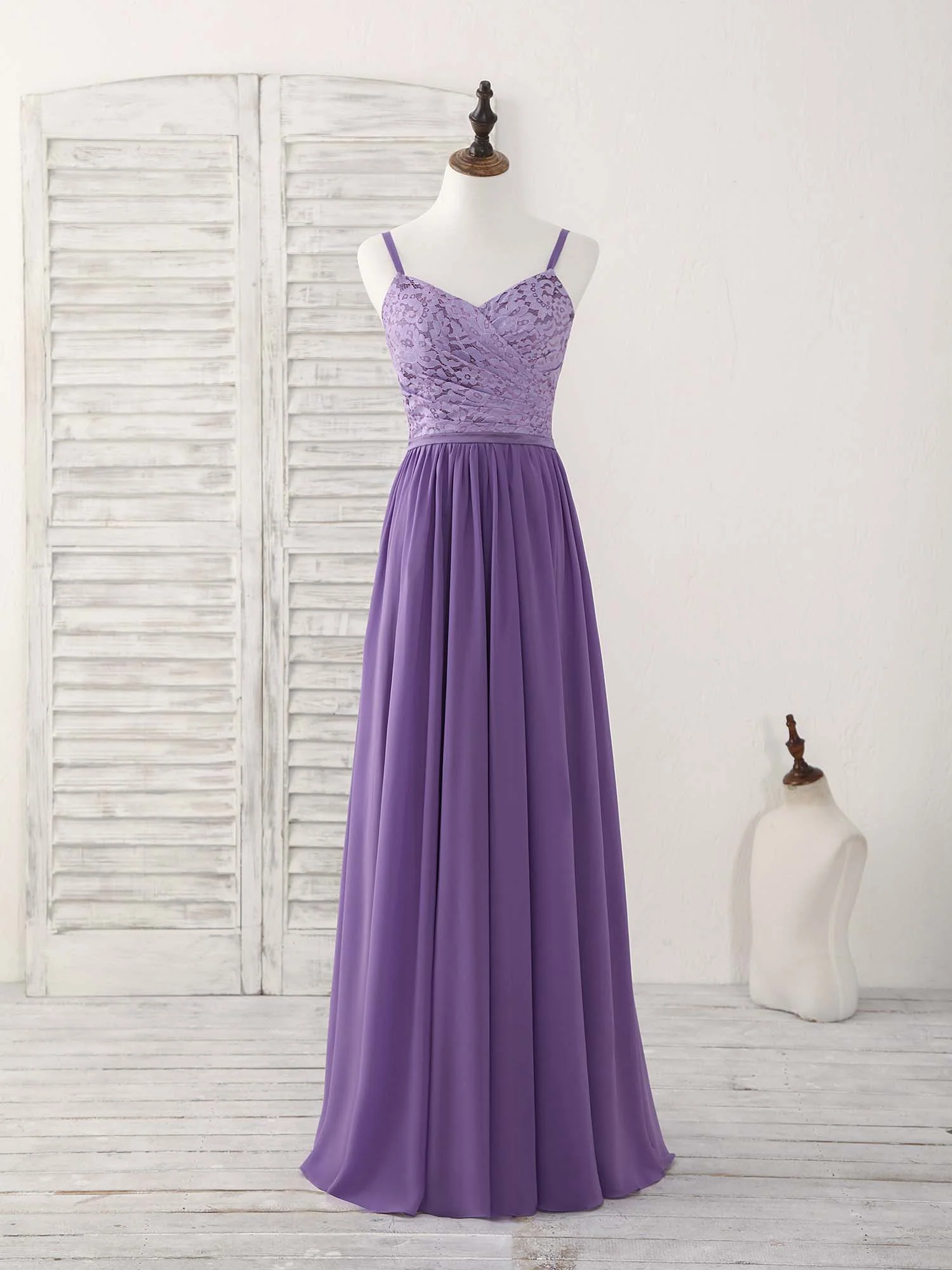 Purple Lace Chiffon Long Prom Dress Purple Bridesmaid Dress - Deanwangkt