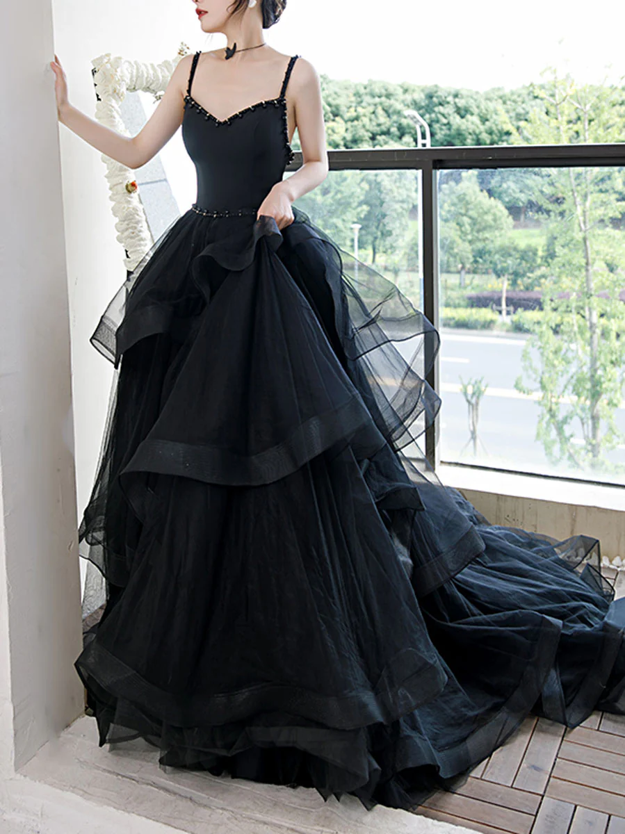 Elegant Black Long Prom Dress, Black Formal Graduation Evening Dresses - Deanwangkt