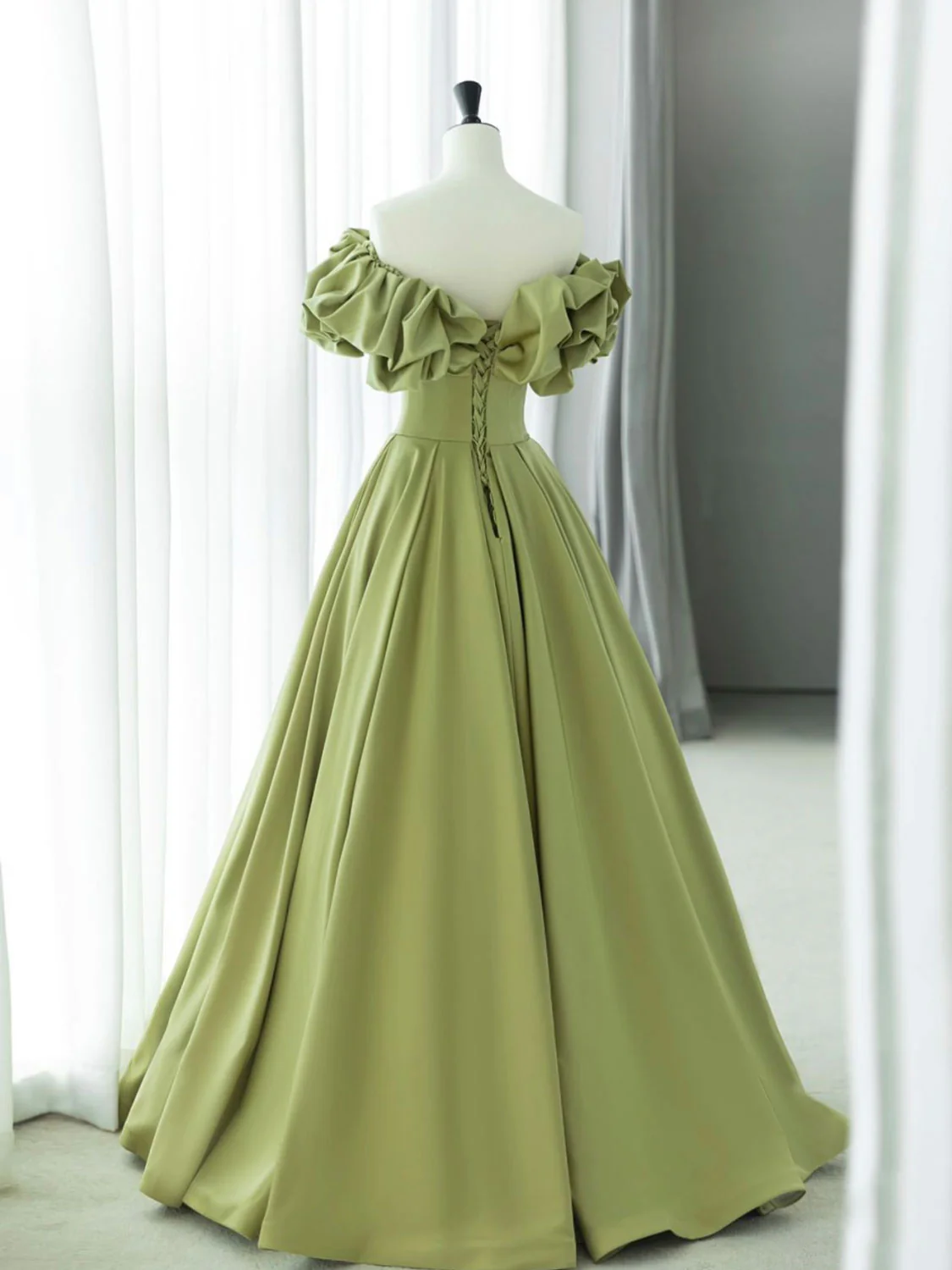 Green A-Line Satin Long Prom Dresses, Green Formal Evening Dress - Deanwangkt