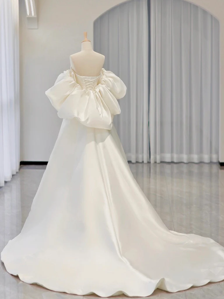 White A-Line Satin Long Prom Dress, White Satin Long Formal Dress - Deanwangkt