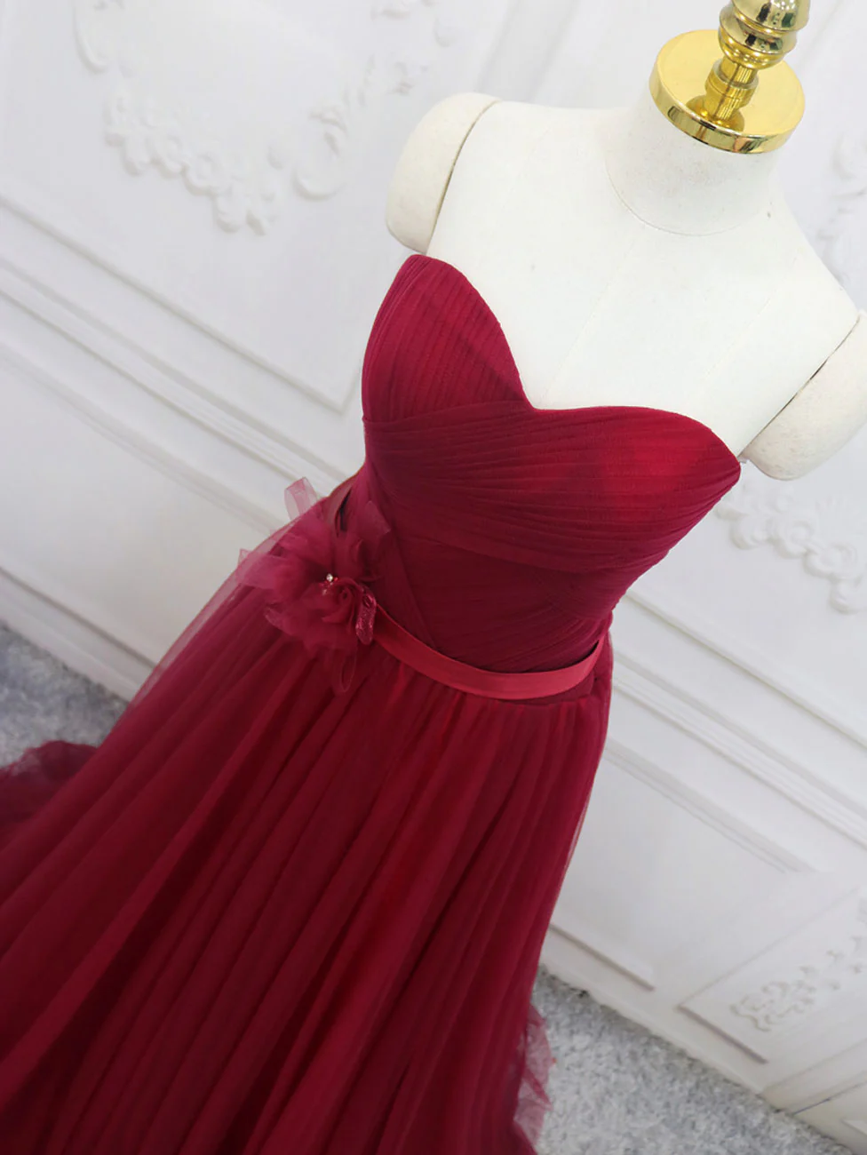 A-Line Sweetheart Neck Burgundy Long Prom Dress, Burgundy Bridesmaid Dress - Deanwangkt