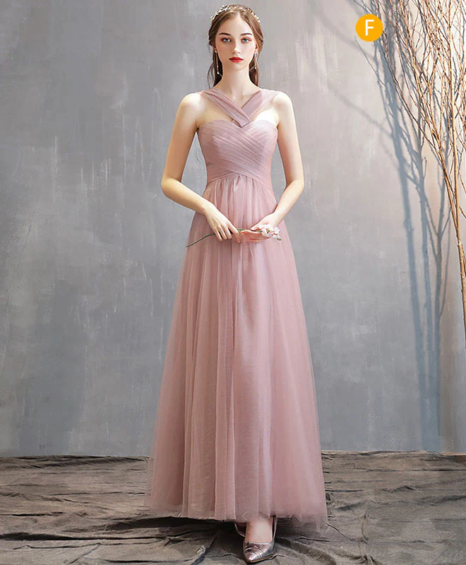 Simple Pink Tulle Long Prom Dress Pink Tulle Bridesmaid Dress - Deanwangkt