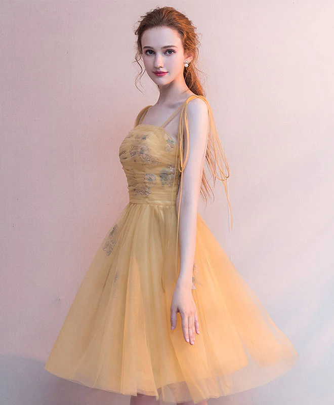 Simple Yellow Tulle Short Prom Dress, Yellow Homecoming Dress - Deanwangkt