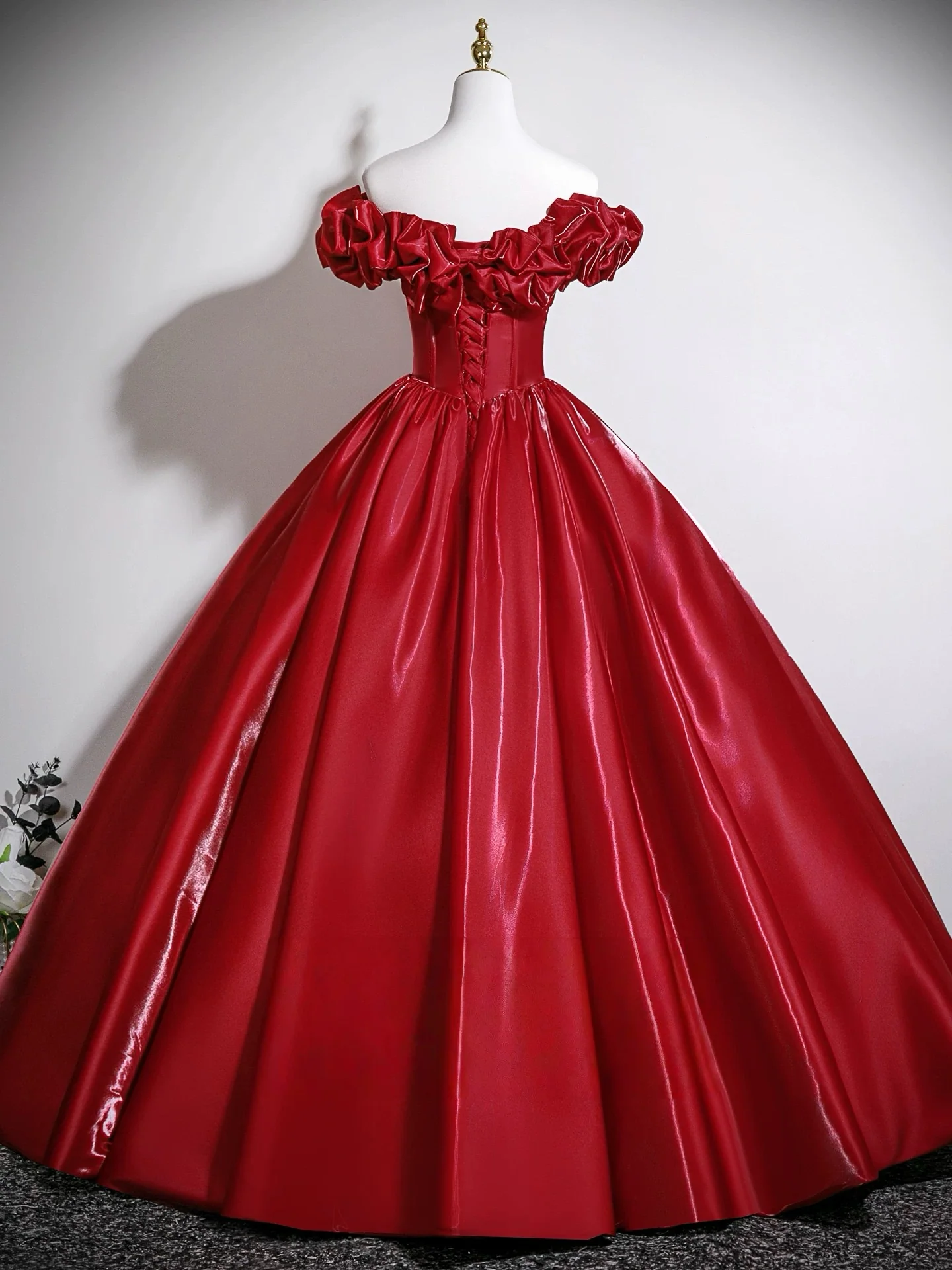 A-Line Off Shoulder Burgundy Long Prom Dress, Burgundy Long Formal Dress - Deanwangkt