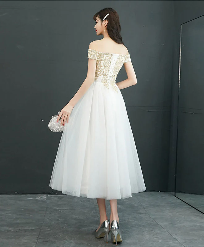 White Tulle Off Shoulder Short Prom Dress, Tulle Homecoming Dress - Deanwangkt