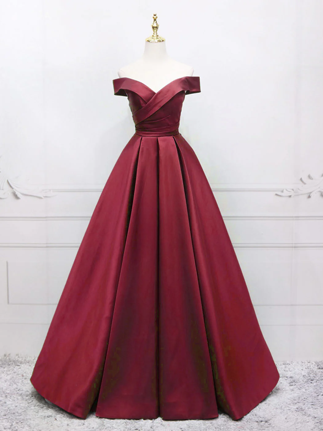 A-Line Off Shoulder Green Satin Long Prom Dresses, Green Evening Dresses - Deanwangkt