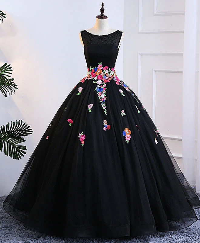 Black Tulle Long Prom Gown, Black Evening Dress - Deanwangkt