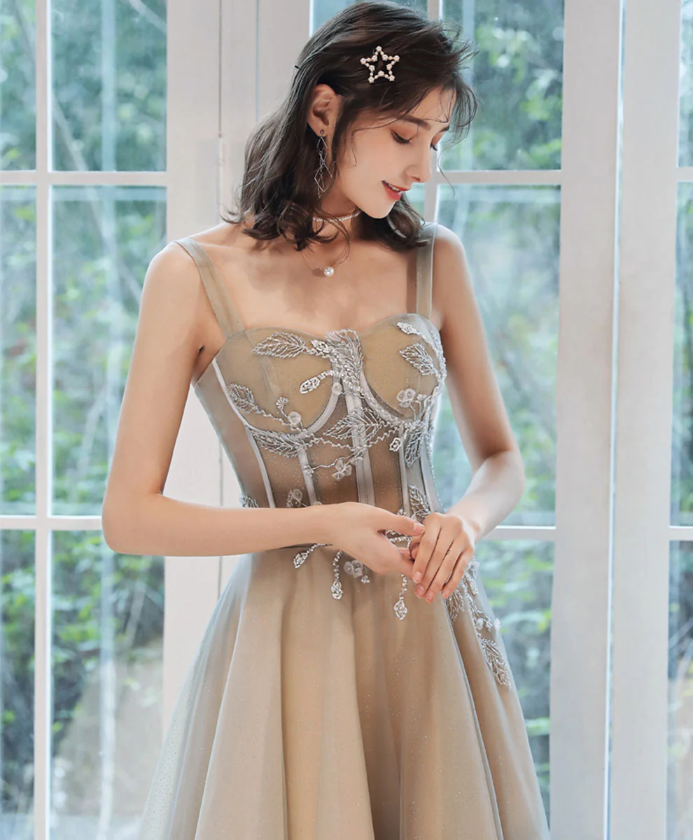 Simple Aline Champagne Long Prom Dress, Champagne Formal Graduation Dress - Deanwangkt