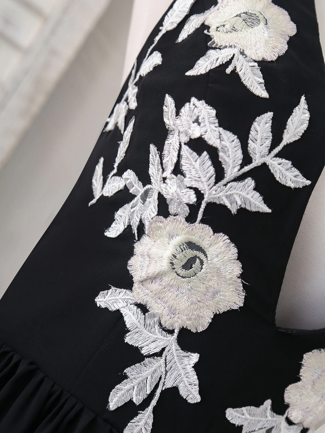 Black V Neck Chiffon Lace Long Prom Dress Black Evening Dress - Deanwangkt