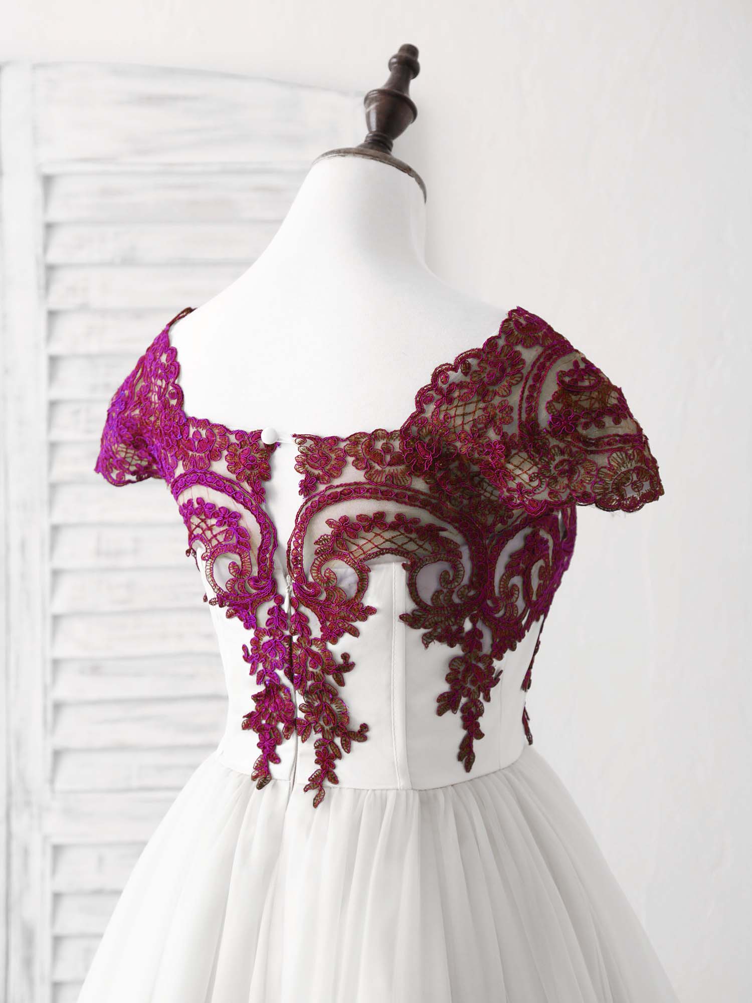 White Tulle Lace Applique Short Prom Dress, Tulle Homecoming Dress - Deanwangkt
