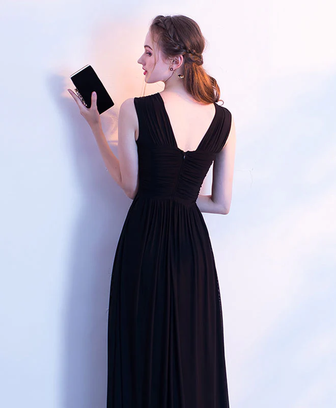 Elegant Black Chiffon Long Prom Dress, Black Evening Dress - Deanwangkt