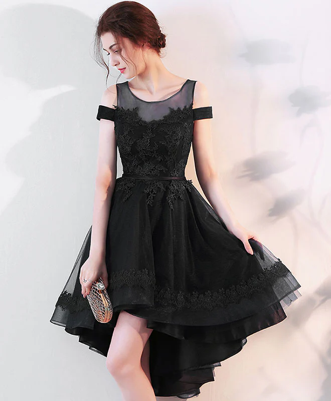 Cute Lace Off Shoulder Short Prom Dress, High Low Evening Dress - Deanwangkt