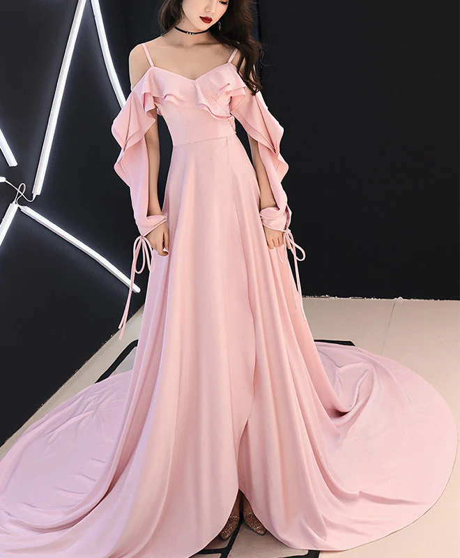 Simple Pink Chiffon Long Prom Dress Pink Evening Dress - Deanwangkt