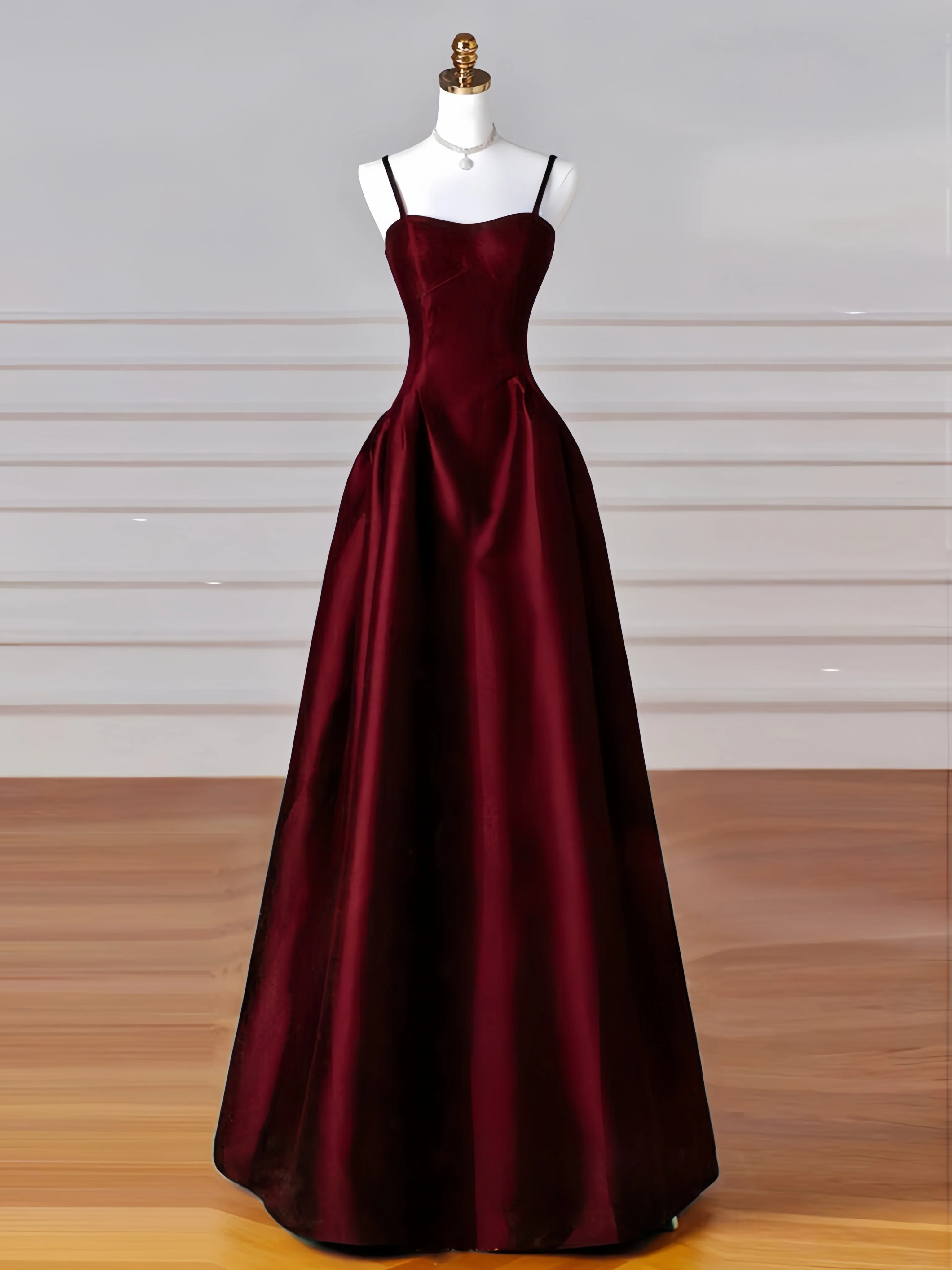 A-Line Satin Burgundy Long Prom Dress, Burgundy Long Formal Dress - Deanwangkt