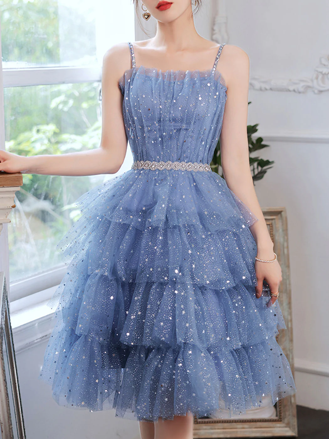 Short Puffy Blue Prom Dress, Tulle Short Blue Puffy Homecoming Dress - Deanwangkt