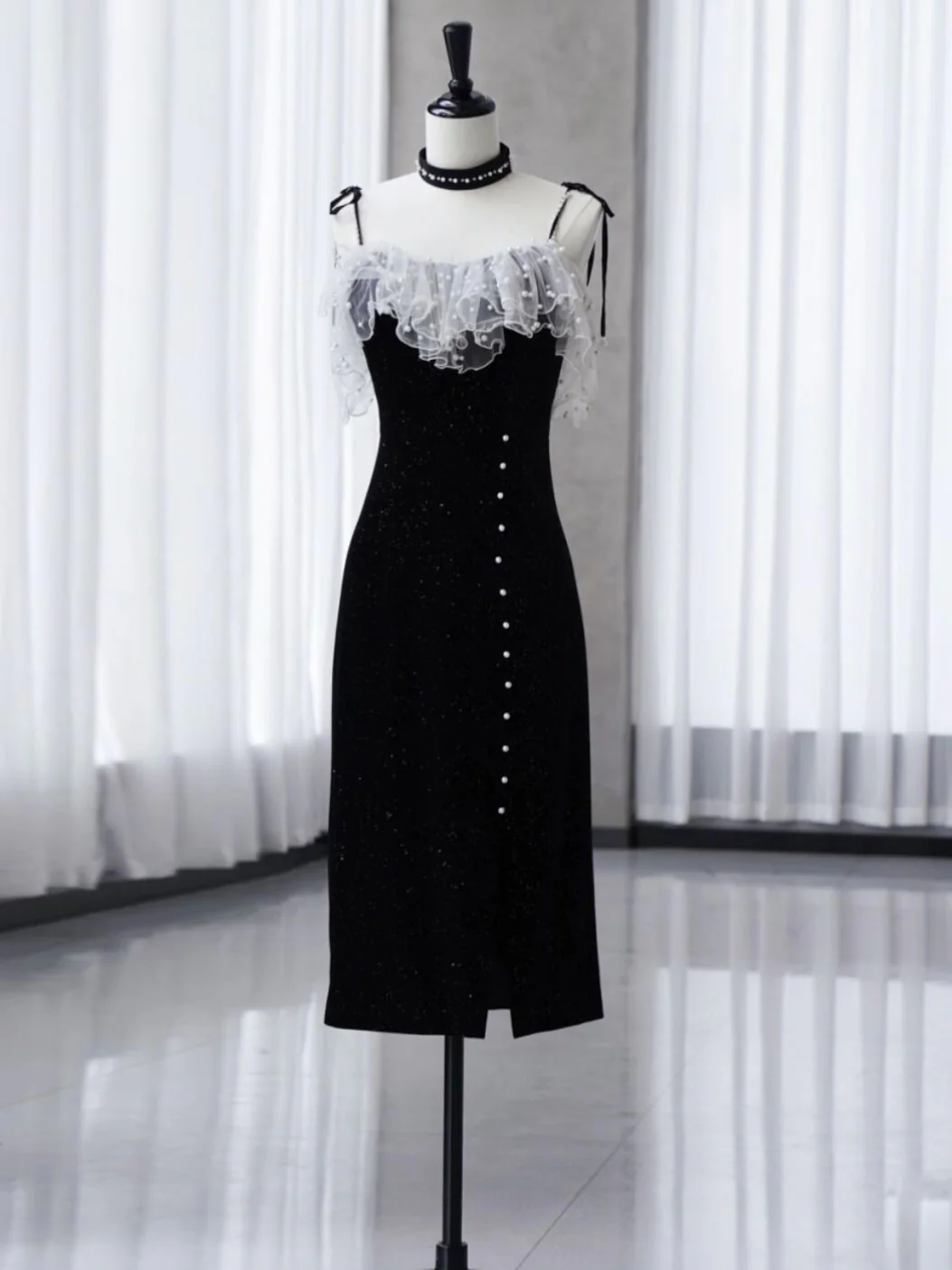 Black Mermaid Velvet Short Prom Dresses, Black Short Evening Dresses - Deanwangkt