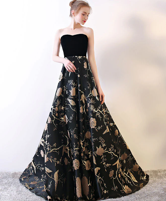 Black Sweetheart Neck Long Prom Dress, Black Evening Dress - Deanwangkt
