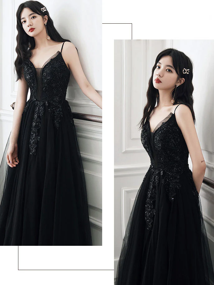 Black Long Prom Dresses, Aline Black Formal Graduation Dresses - Deanwangkt