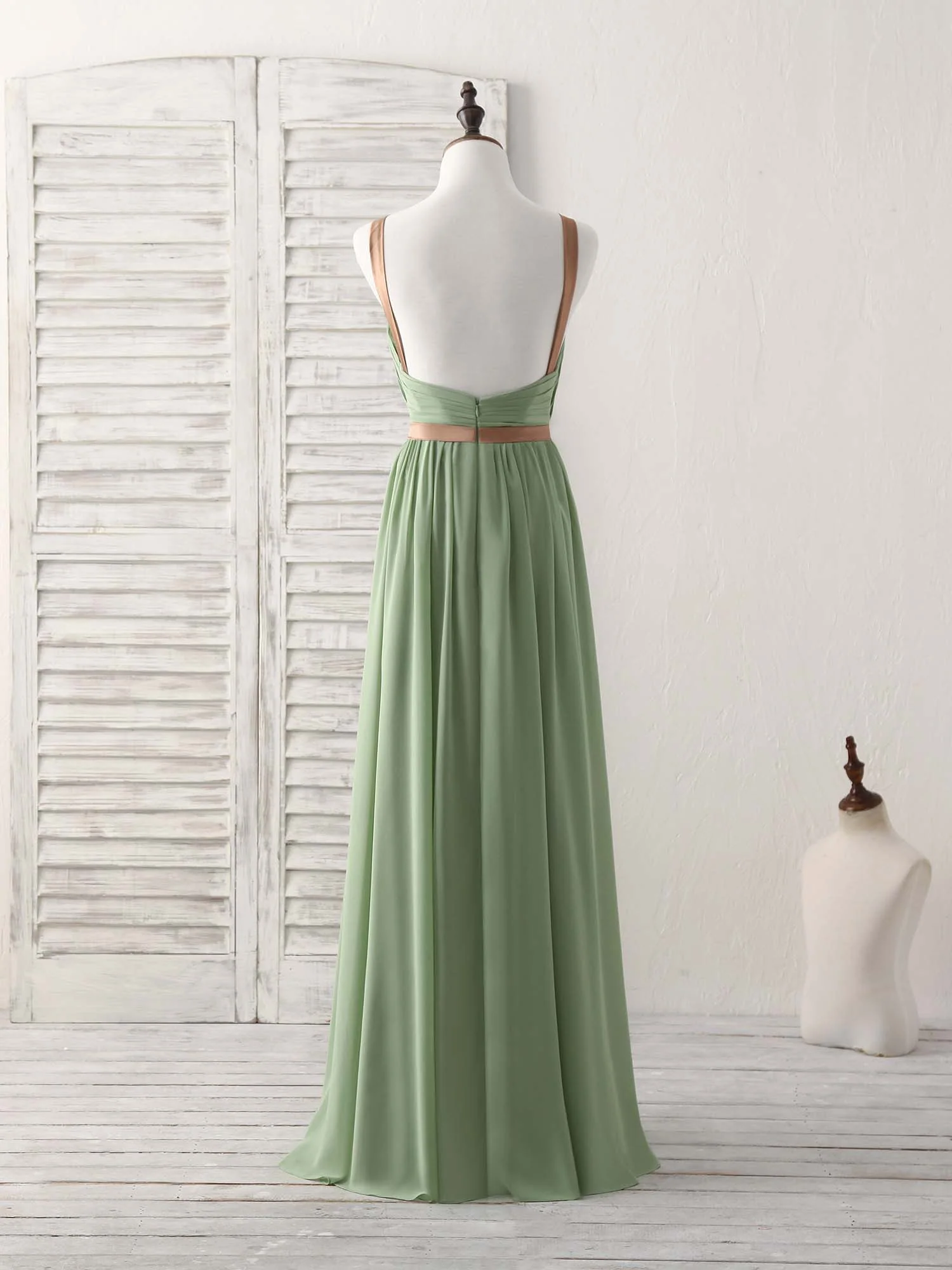 Simple Green Chiffon Long Prom Dress, Green Bridesmaid Dress - Deanwangkt