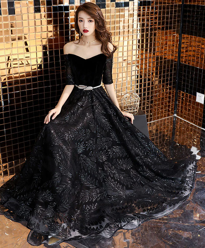 Unique Black Lace Long Prom Dress, Black Lace Evening Dress - Deanwangkt
