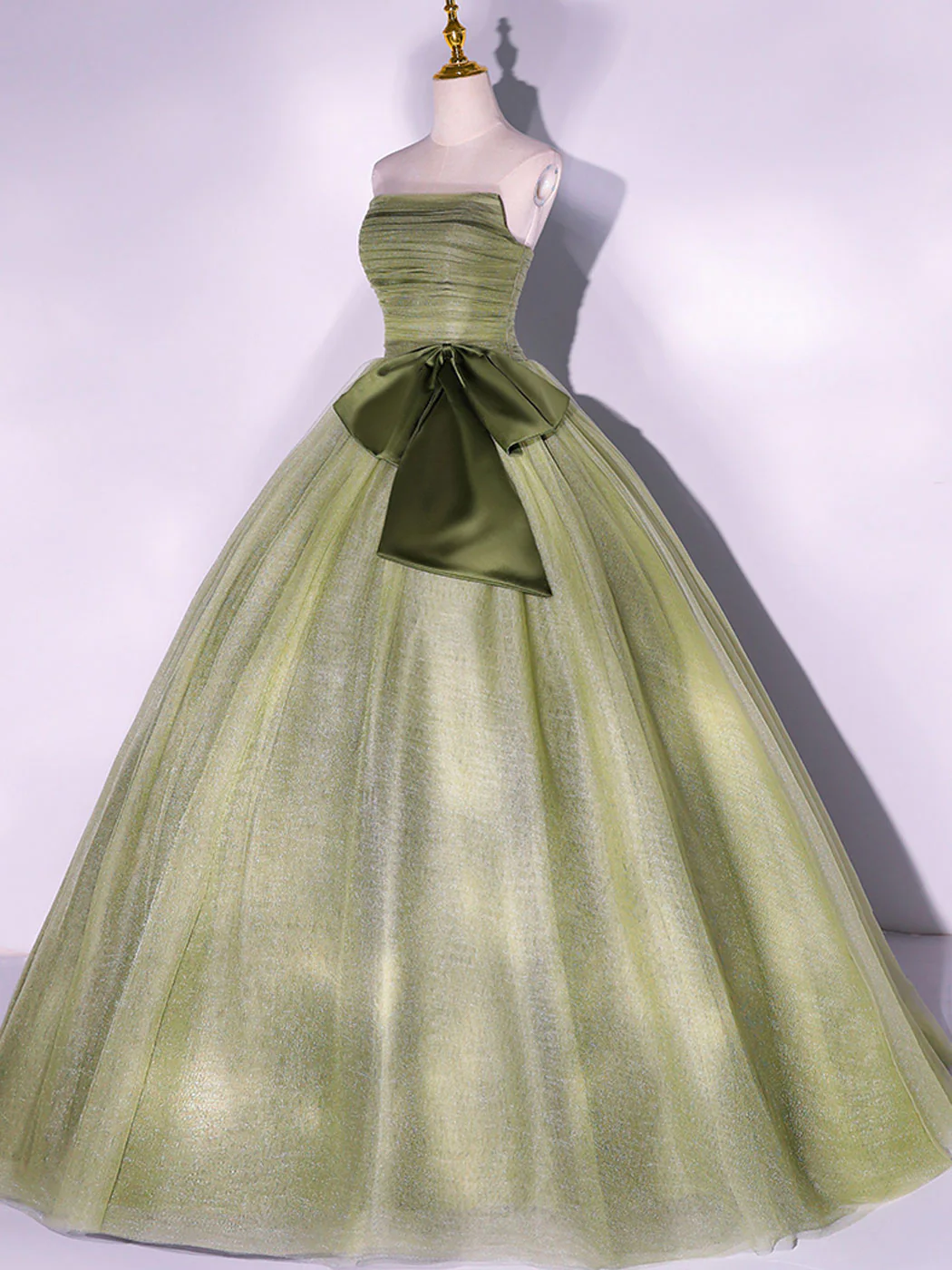 A Line Tulle Green Long Prom Dress, Green Tulle Evening Party Dresses - Deanwangkt