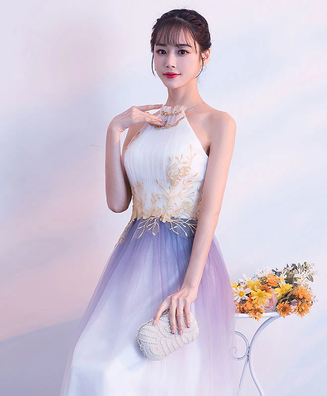 Unique Tulle Lace Applique Long Prom Dress, Tulle Evening Dress - Deanwangkt