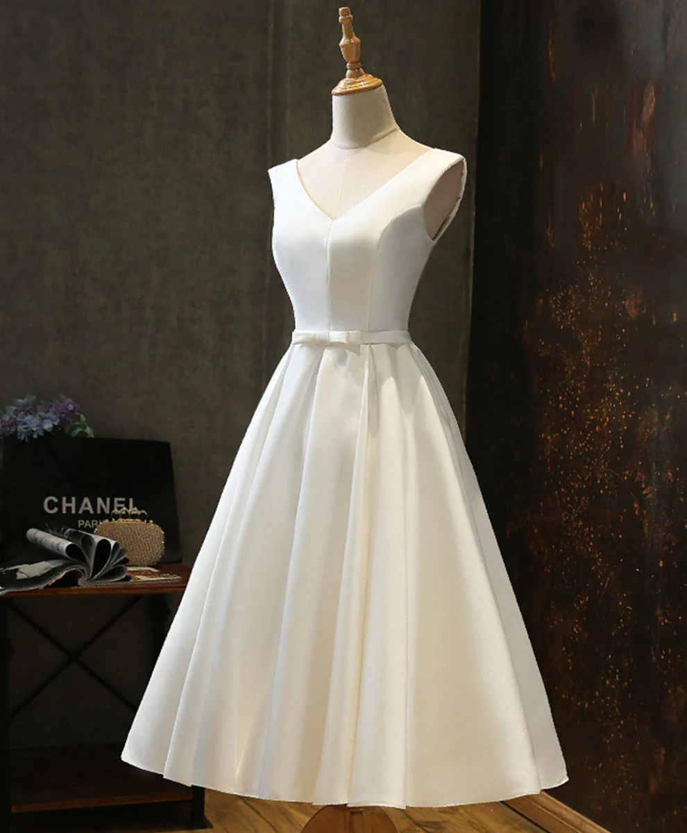 Simple V Neck White Short Prom Dress White Homecoming Dress - Deanwangkt