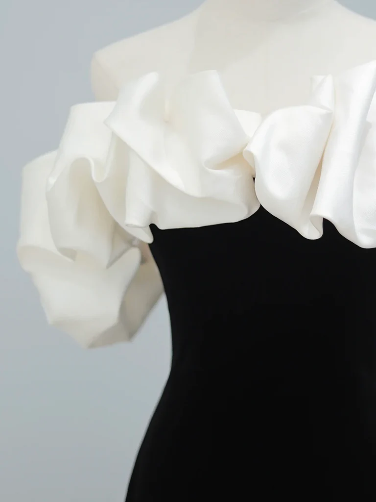 Mermaid Off Shoulder Velvet Satin Black Long Prom Dress,Black Long Party Dress - Deanwangkt