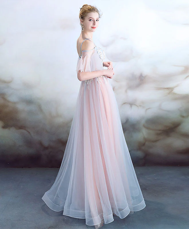 Elegant Light Pink Tulle Long Prom Dress, Pink Evening Dress - Deanwangkt
