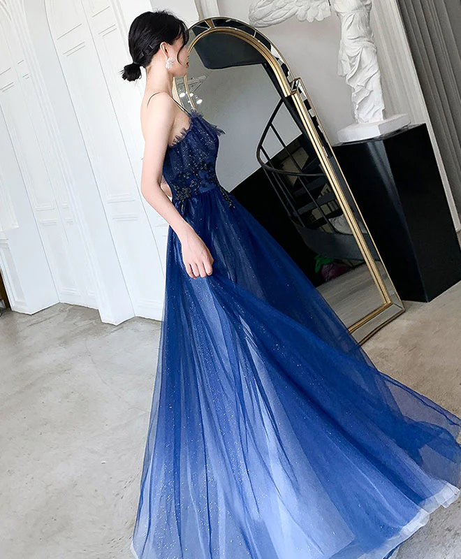 Blue Sweetheart Tulle Lace Long Prom Dress Blue Tulle Formal Dress - Deanwangkt