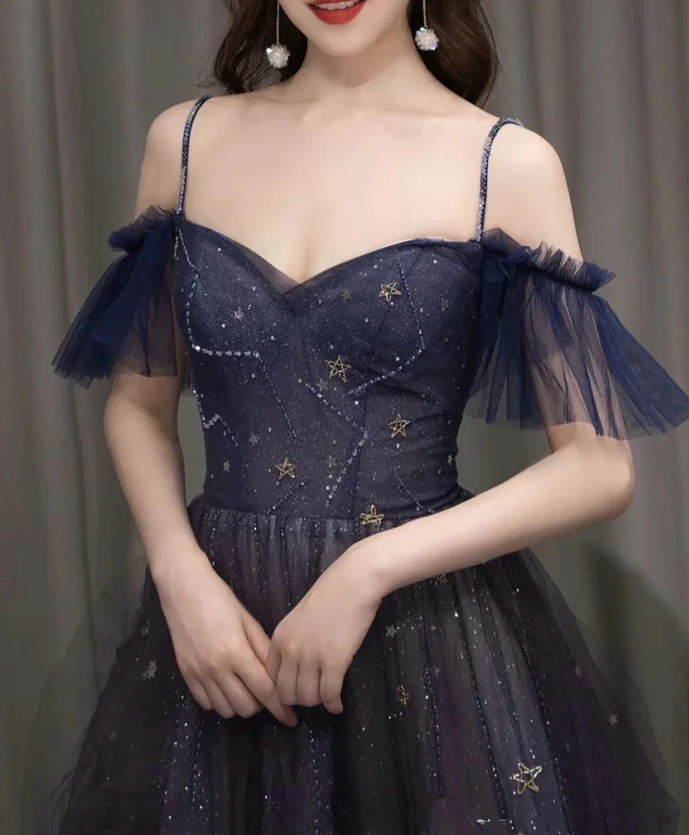 A-line Dark Purple Tulle Long Prom Dress, Purple Formal Party Dresses - Deanwangkt