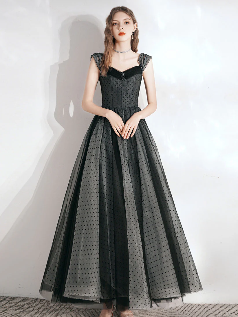 A-Line A-Line Off Shoulder Black Long Prom Dress, Black Formal Dress - Deanwangkt