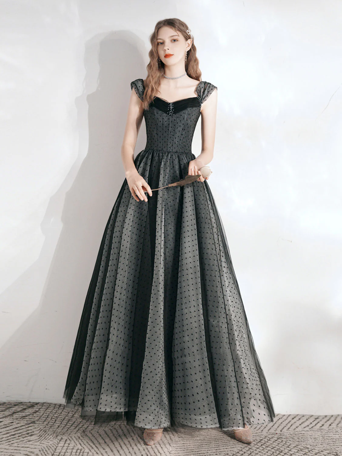 A-Line A-Line Off Shoulder Black Long Prom Dress, Black Formal Dress - Deanwangkt