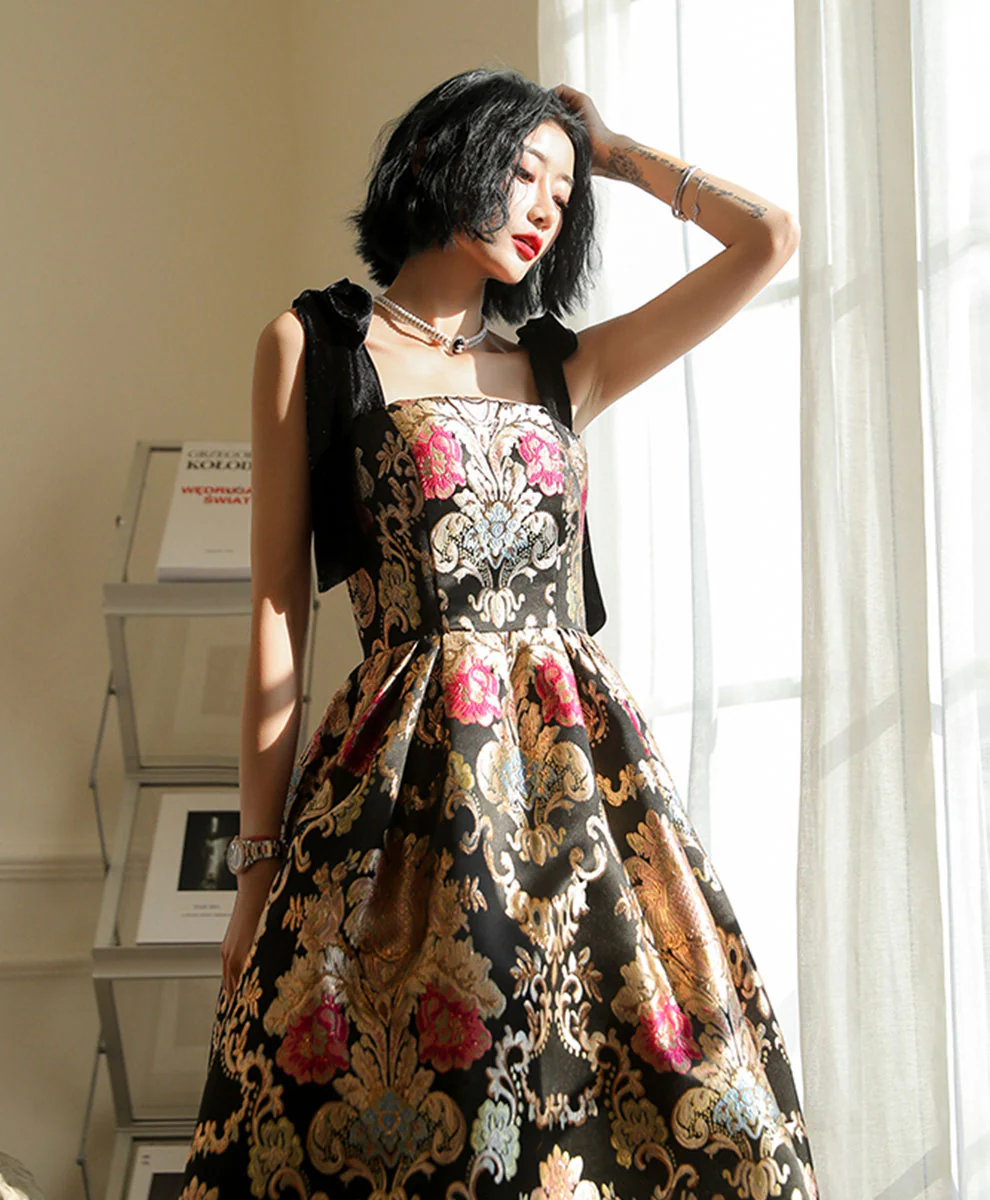 Unique Satin Long Prom Dress, Flowers Satin Long Evening Dress - Deanwangkt