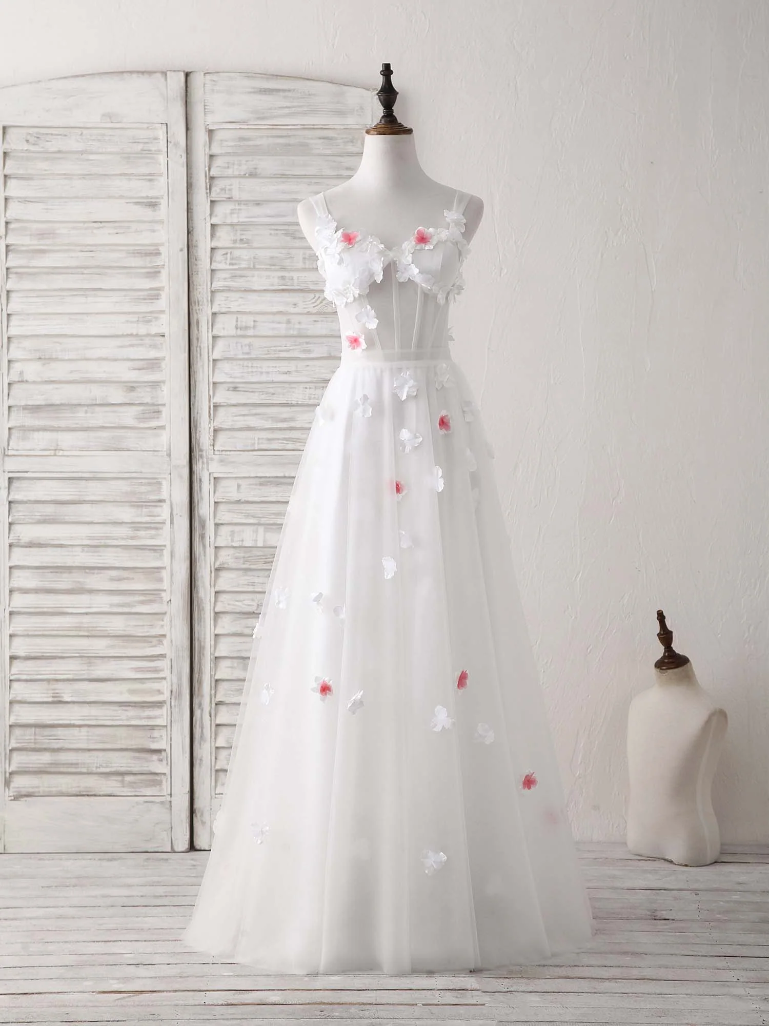 Unique White Sweetheart Tulle Long Prom Dress White Evening Dress - Deanwangkt