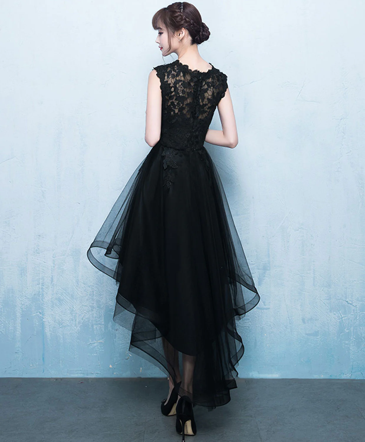 Black A-Line Tulle High Low Prom Dress, Black Homecoming Dresses - Deanwangkt