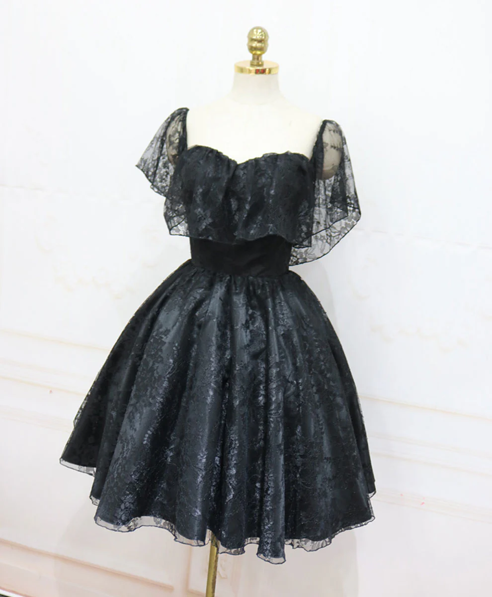 Black Sweetheart Tulle Short Lace Prom Dress Lace Homecoming Dress - Deanwangkt