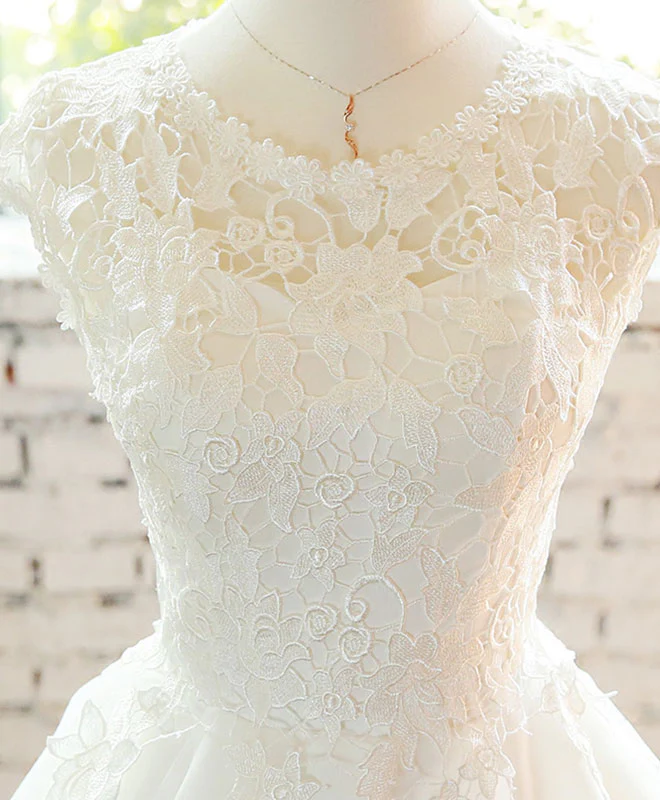 White Lace Tulle Short Prom Dress, Homecoming Dress - Deanwangkt
