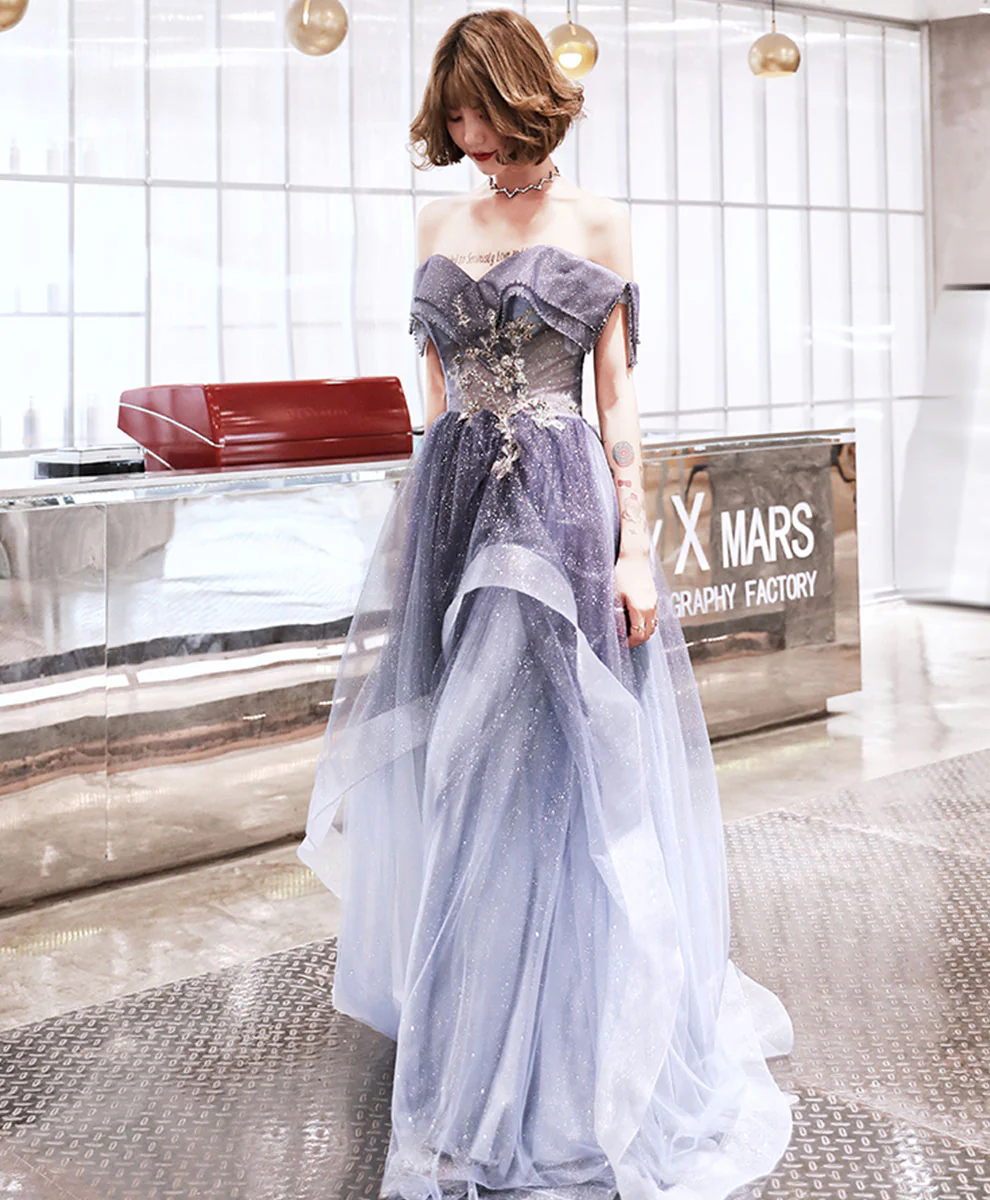 Purple Sweetheart Tulle Long Prom Dress Purple Evening Dress - Deanwangkt