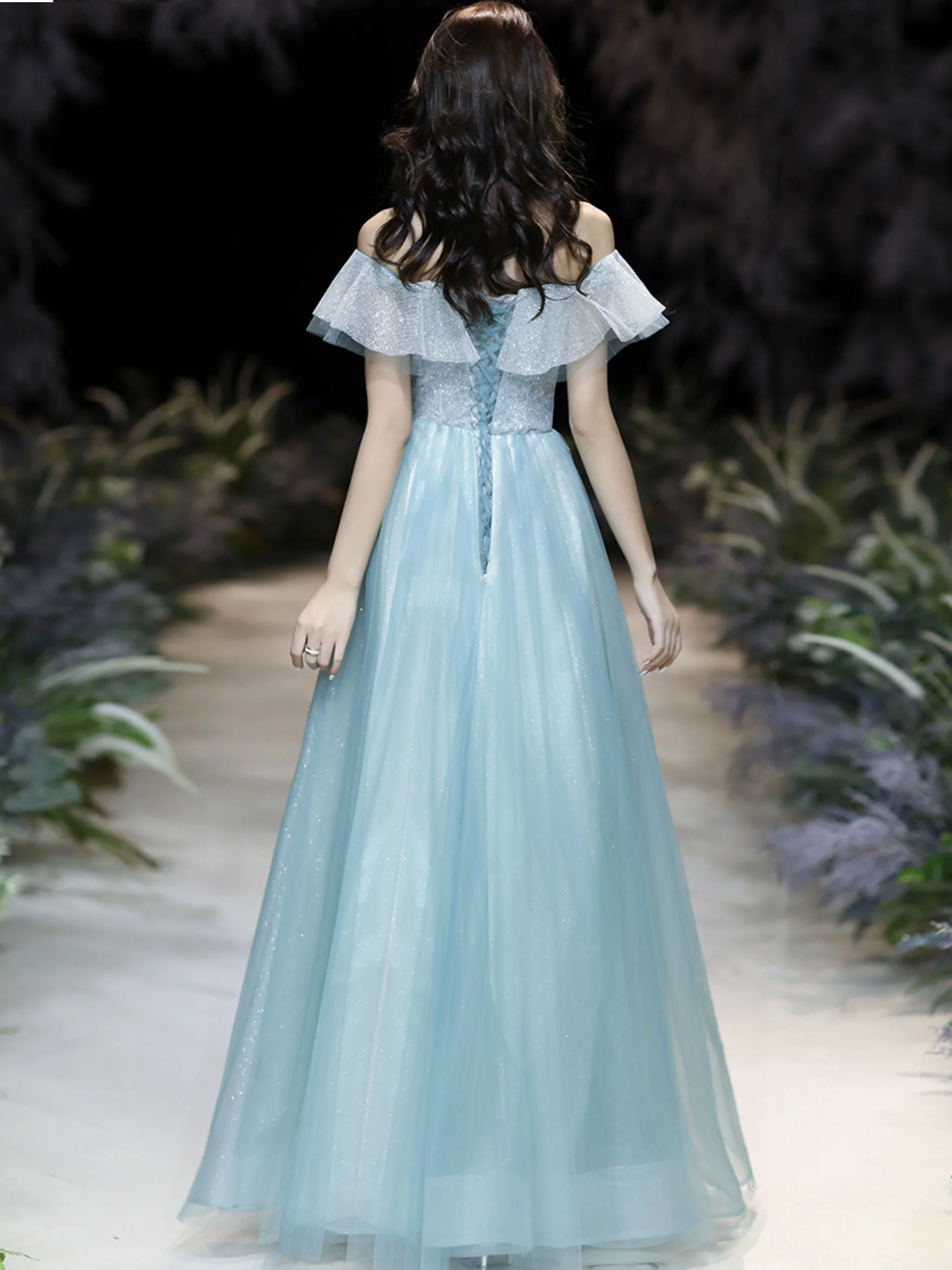 Green Tulle Sequin Long Prom Dress Green Tulle Sequin Formal Dress - Deanwangkt