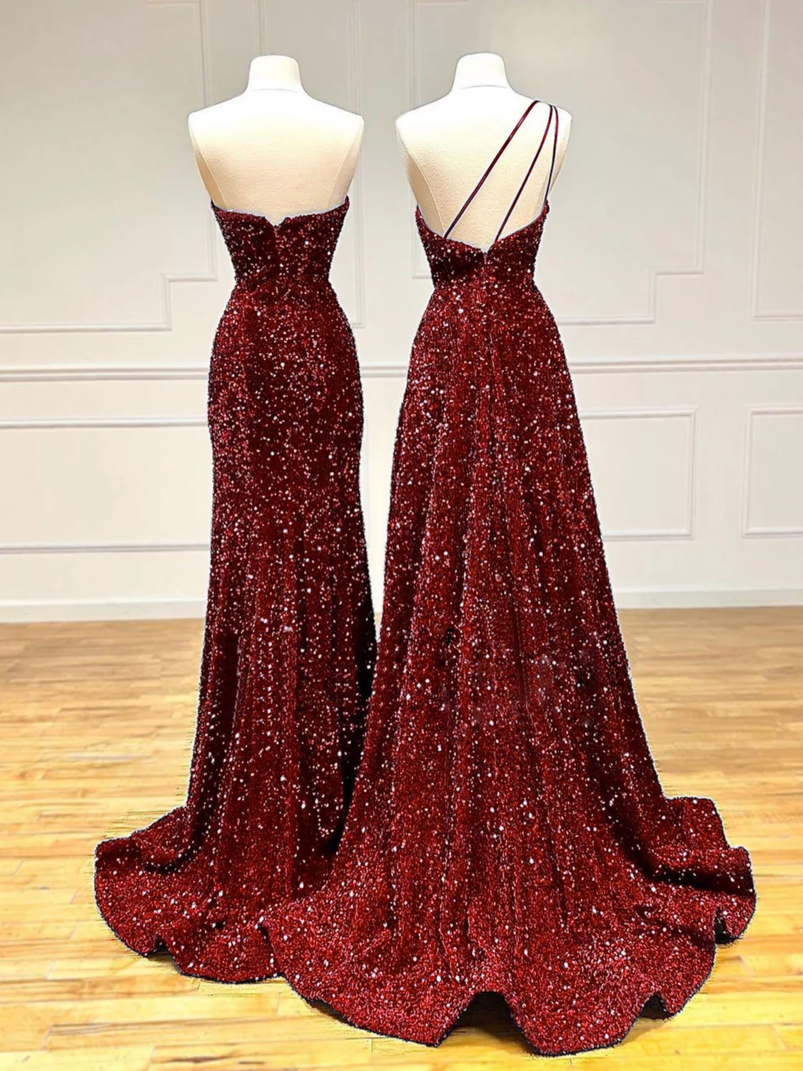 Unique Velvet Sequin Mermaid Burgundy Long Prom Dress, Burgundy Formal Evening Dress - Deanwangkt