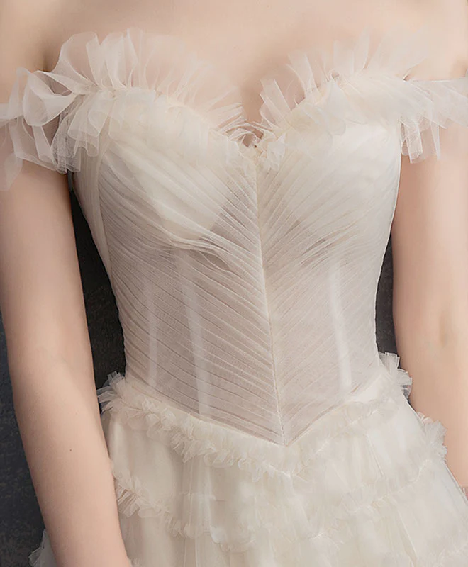 Champagne Sweetheart Tulle Long Prom Dress, Champagne Evening Dress - Deanwangkt