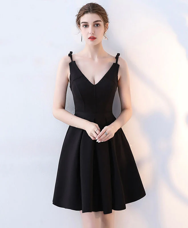 Simple Black V Neck Short Prom Dress, Homecoming Dress - Deanwangkt