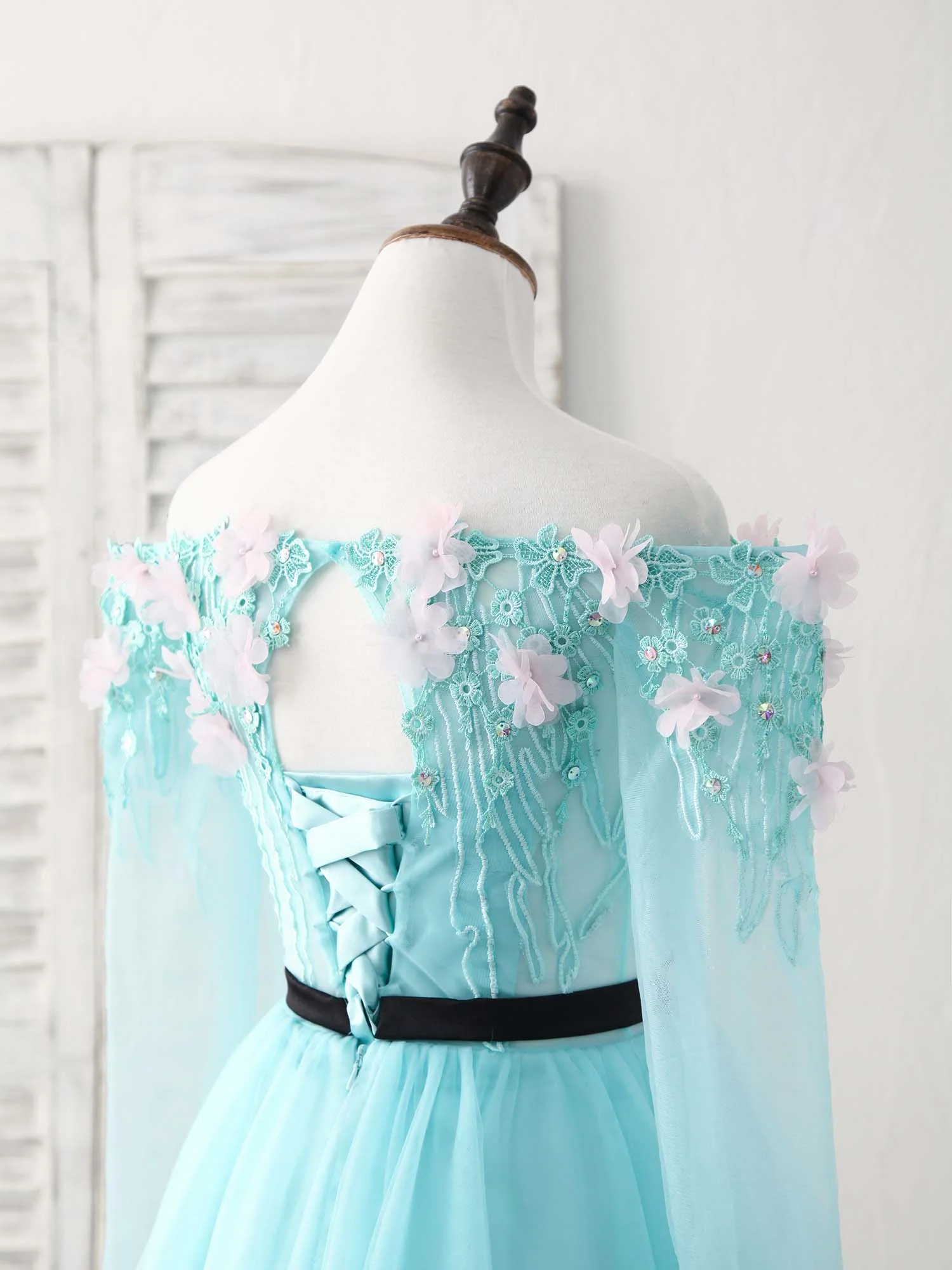 Green Tulle Lace Applique Short Prom Dress, Green Homecoming Dress - Deanwangkt